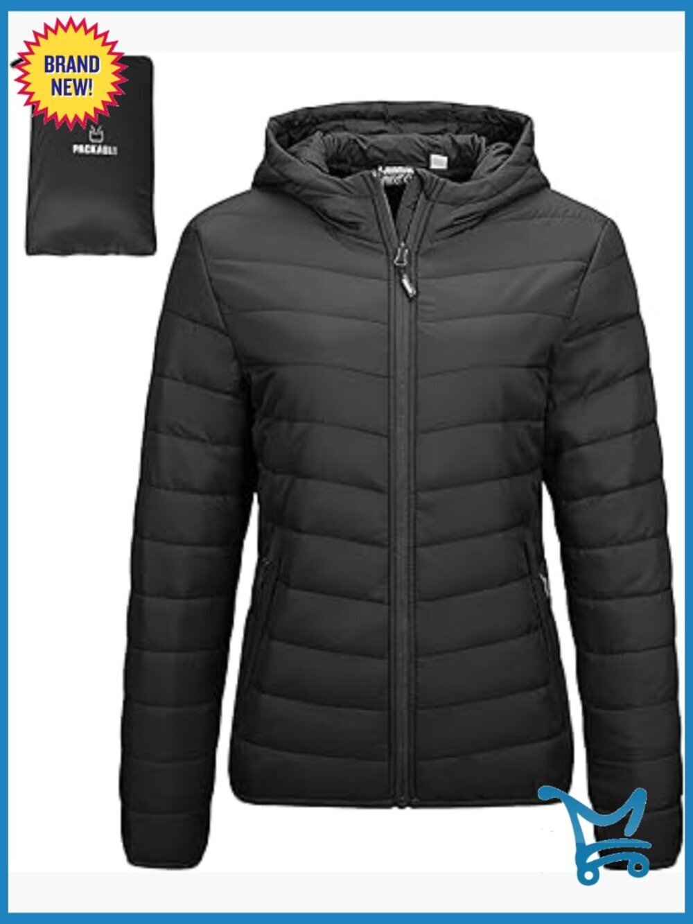Packable Full-Zip Puffer Jacket with Hood Lightweight Winter Coat